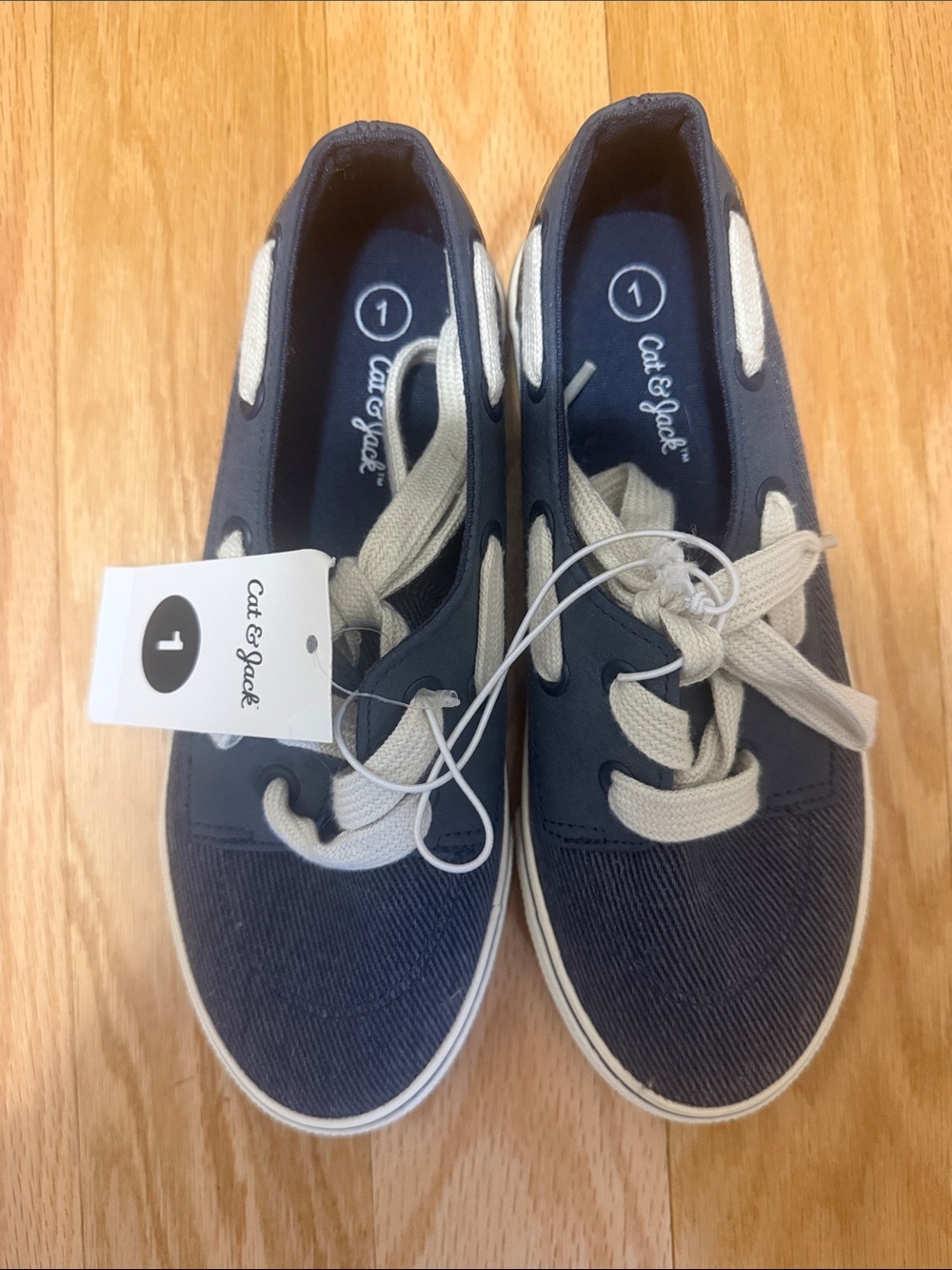 Cat & Jack Navy and Cream Canvas Lace-Up Kids Sneakers NWT